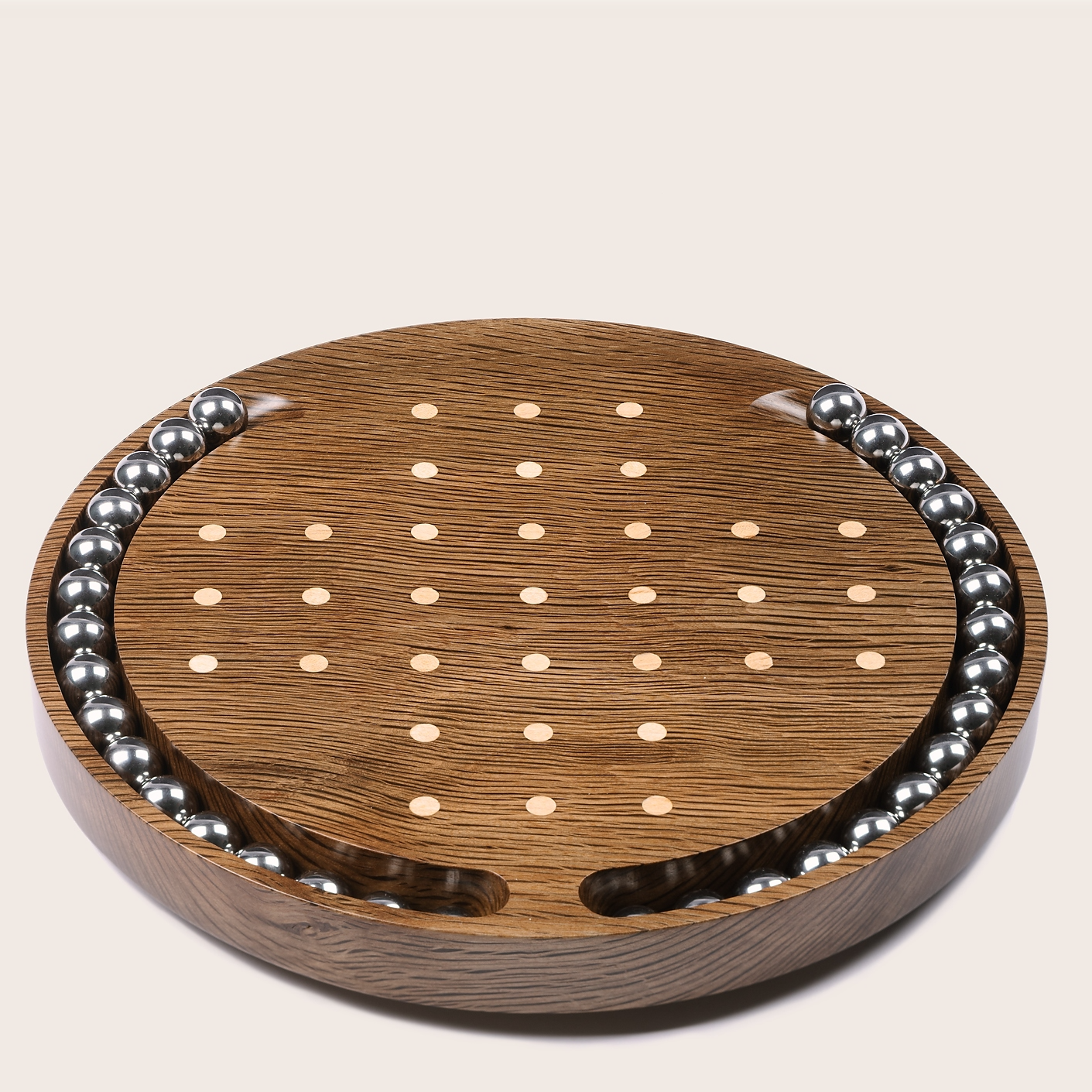 Solitaire board - Cork oak, double spiral, with balls in grooves